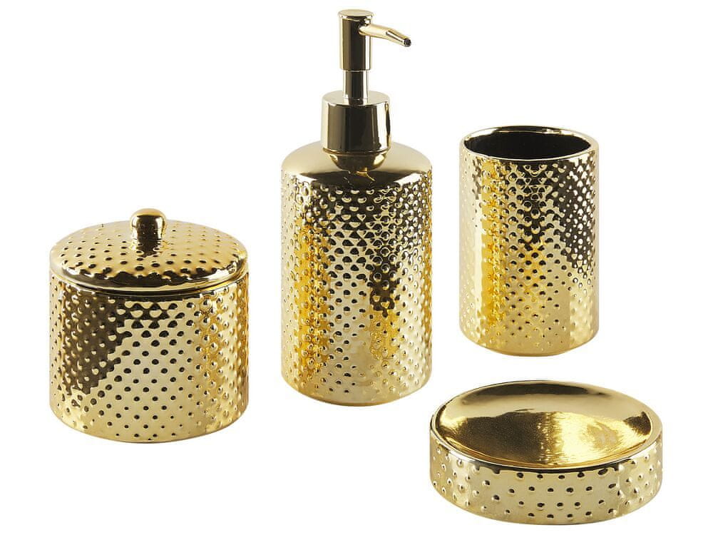 Beliani 4-dielna keramická súprava kúpeľňových doplnkov zlatá CUMANA